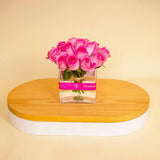 Cube Vase with 20 Pink Roses