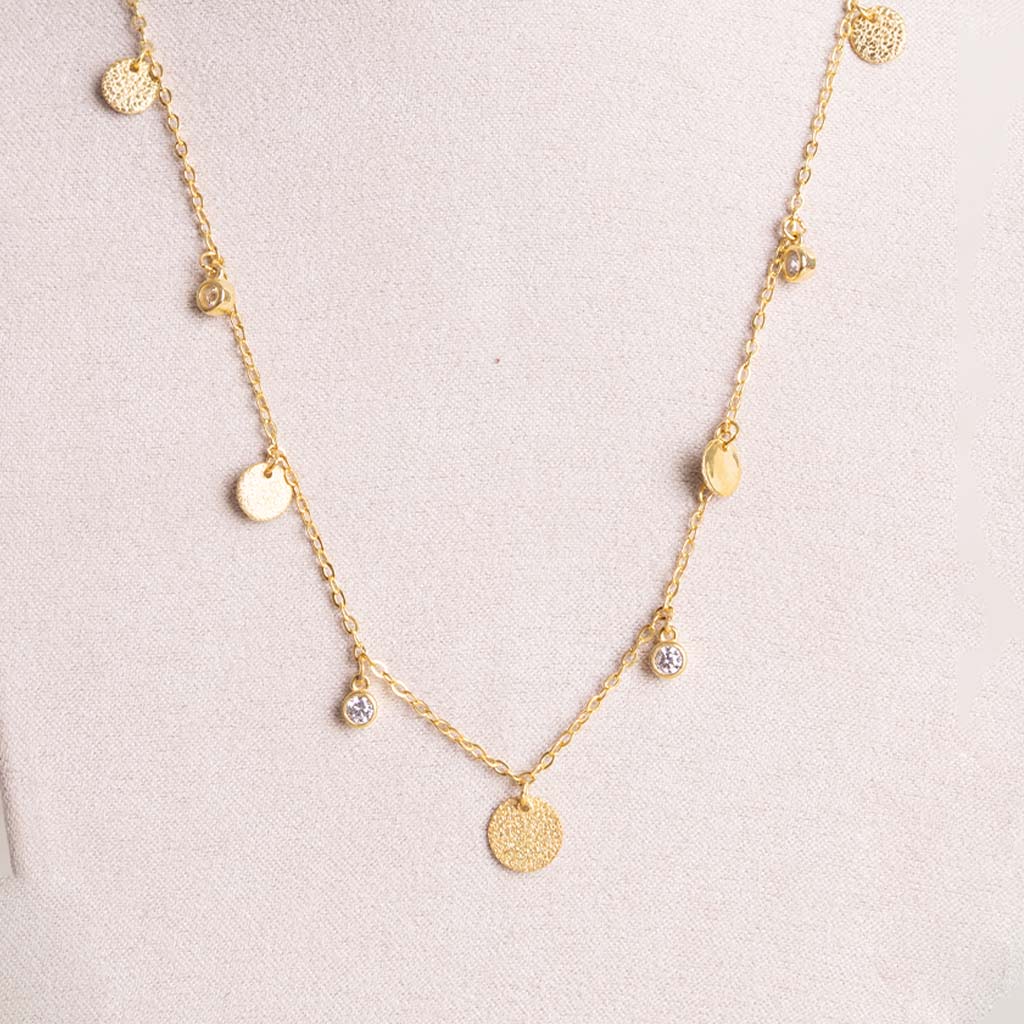 Felizmoda Silver Necklace with Multiple Circles & Pink Hand Bouquet