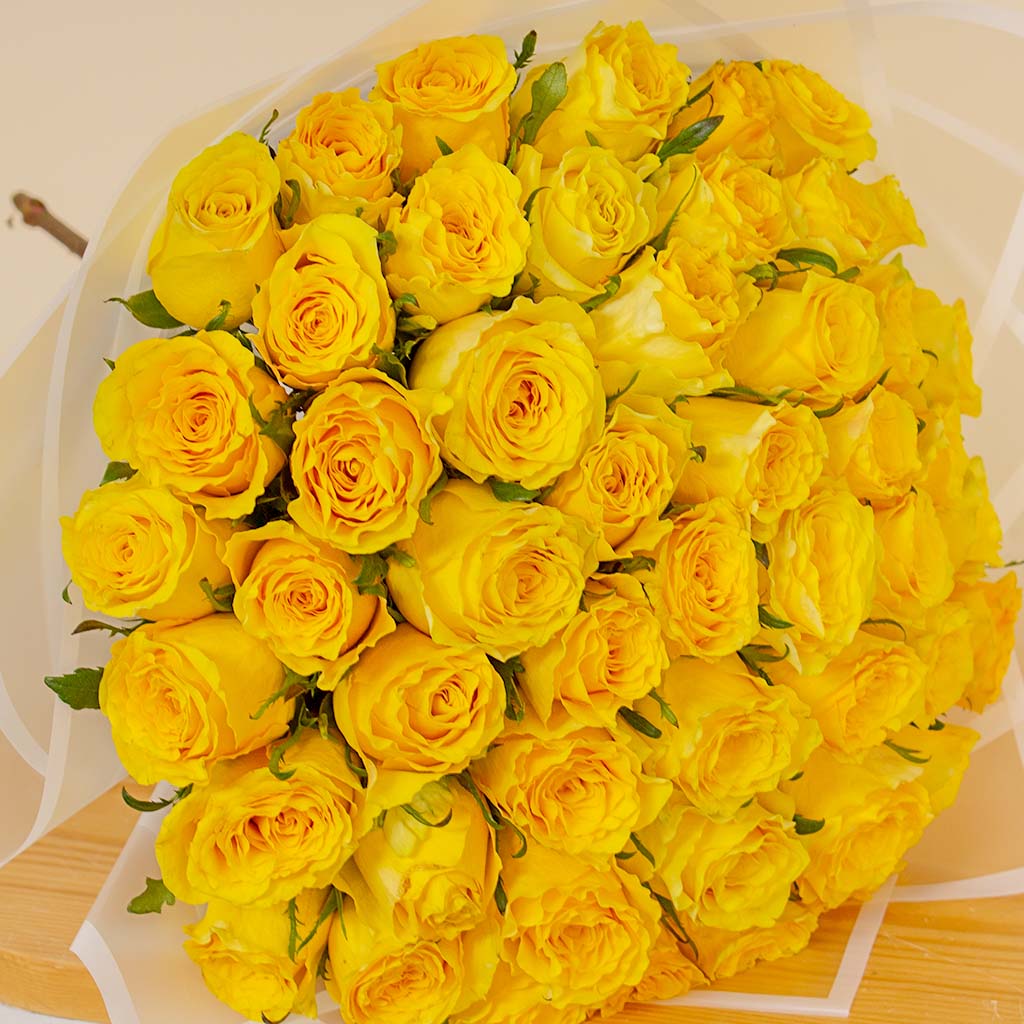 Hand Bouquet of 50 Yellow Roses