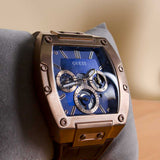 Rose Gold And Blue Rectangular Watch