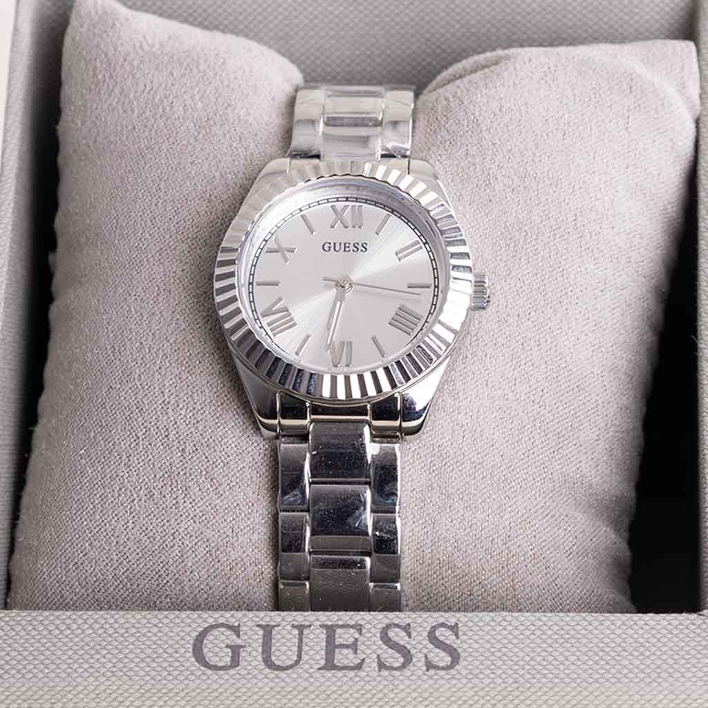 GUESS Mini Luna Silver Watch For Women & Revival Roses Bouquet