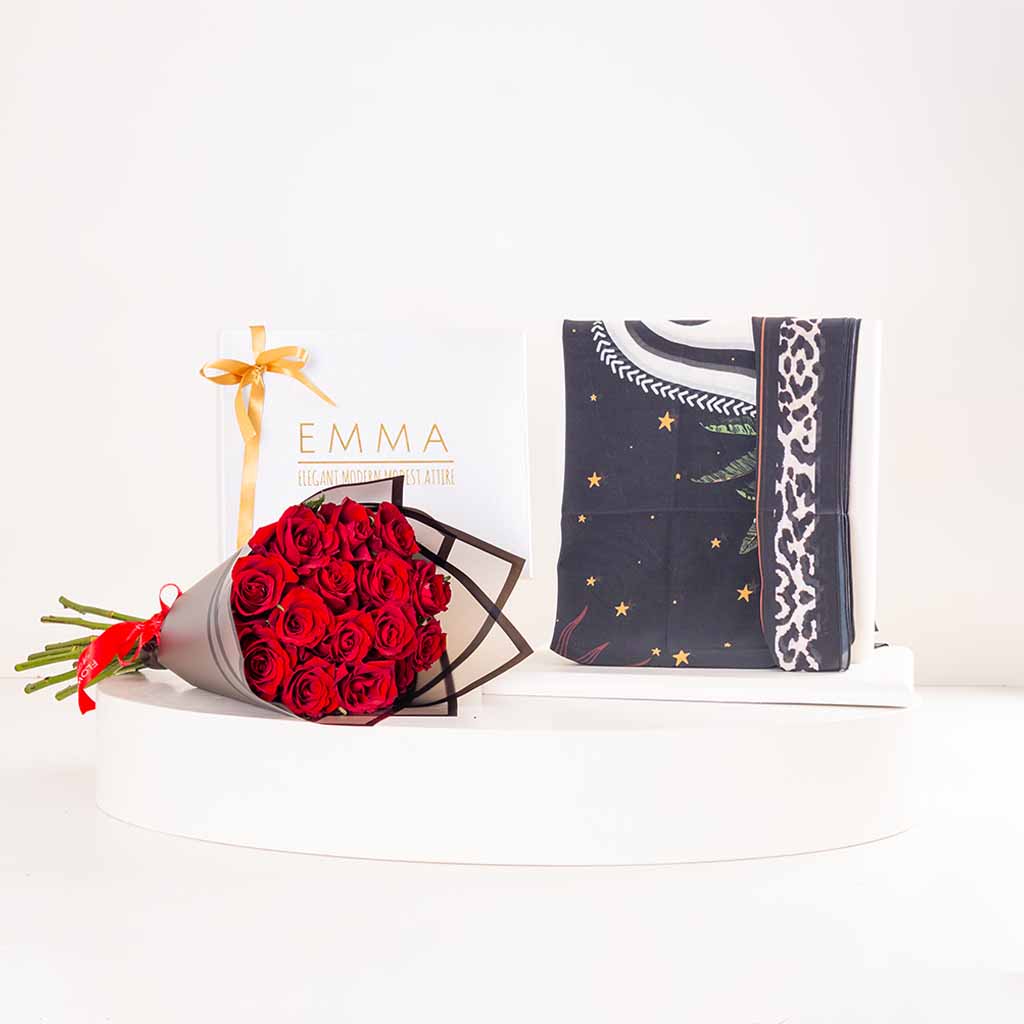 EMMA Leo Star Scarf & Red Roses Bouquet