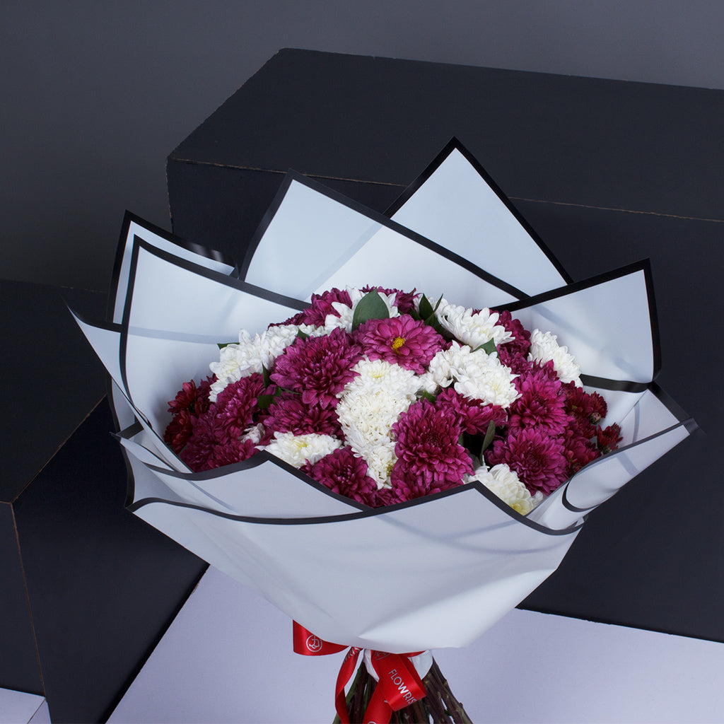 Hand Bouquet of Purple & White Chrysanthemums