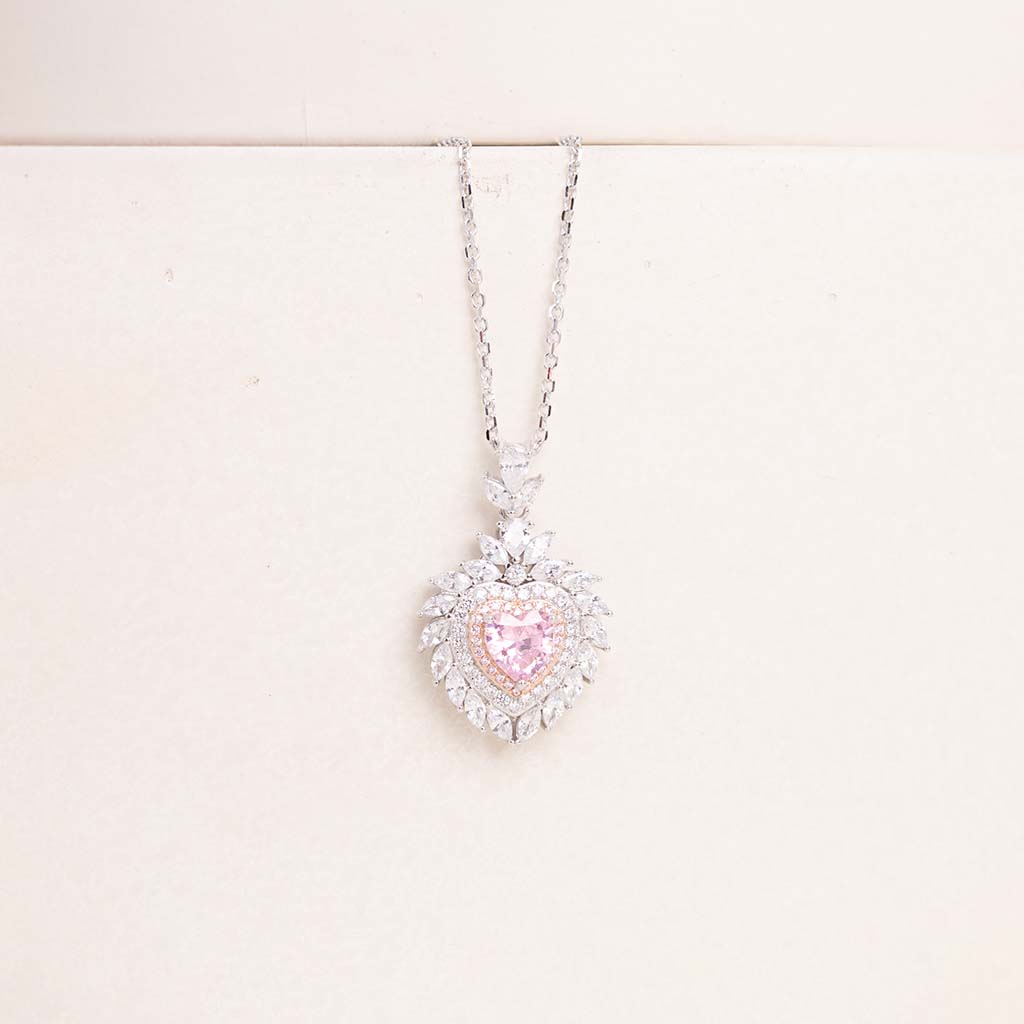 Markiz Silver Platinum-Plated Pink Zircon Necklace