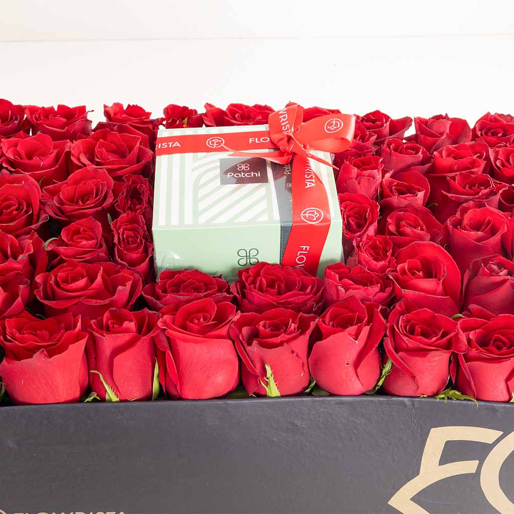 Valentine’s Gift – Patchi Chocolate & 53 Red Roses