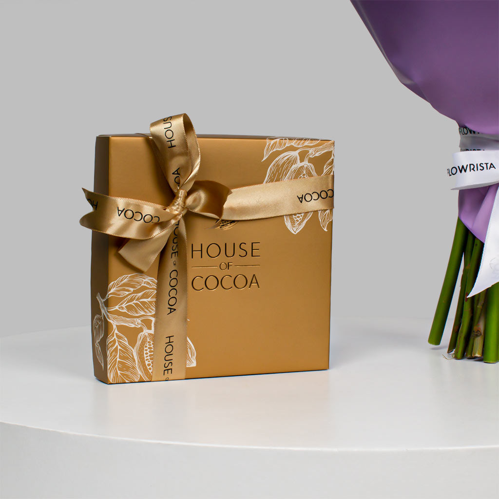 House Of Cocoa Chocolate Box 16 Pieces & Yellow Roses