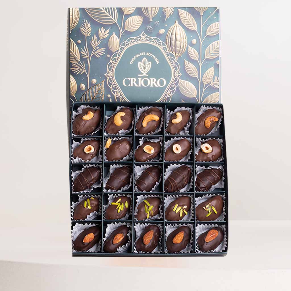 Crioro Premium Stuffed Medjool Dates - 25-Piece & White Roses Vase