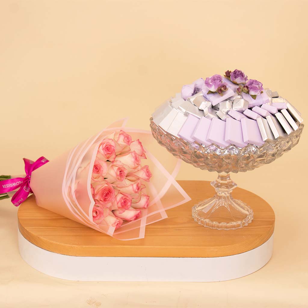 Passionelle Crystalline Silver Gift with 15 Pink Roses