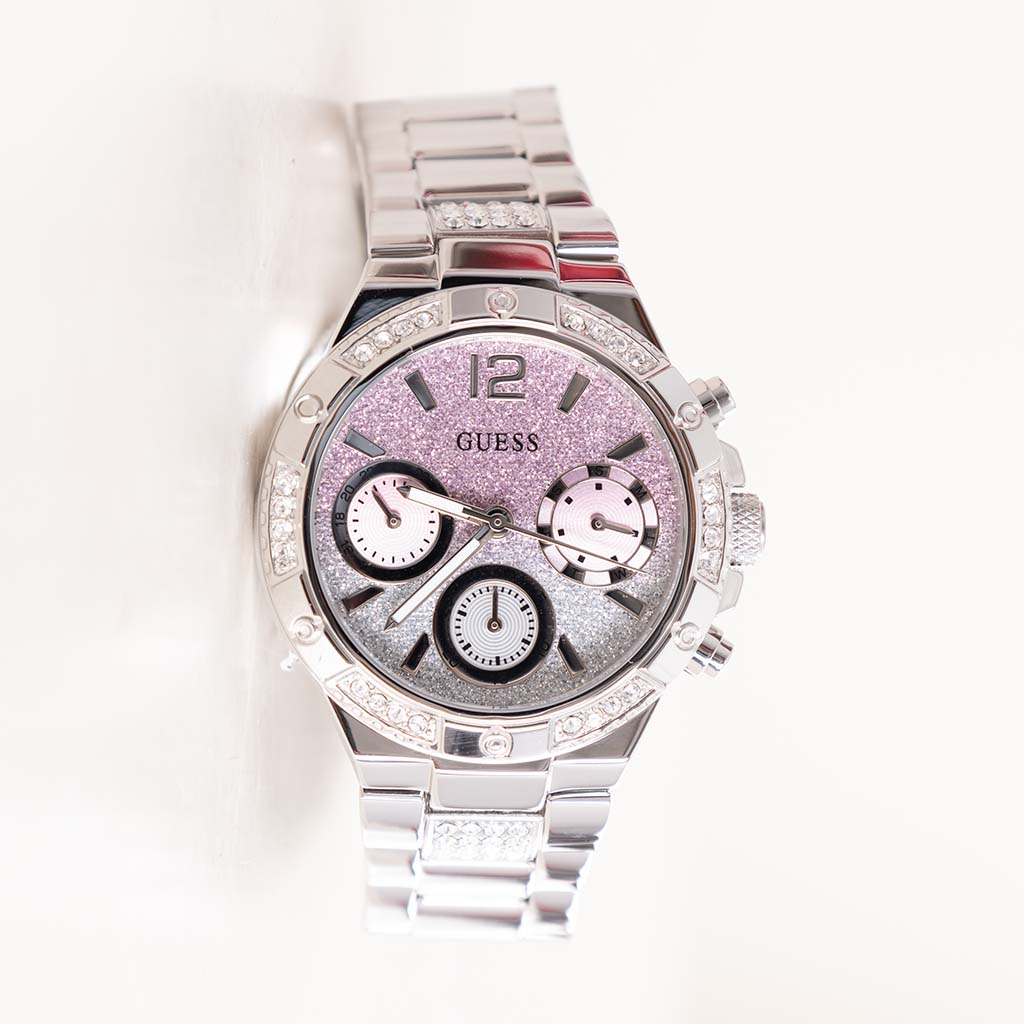 GUESS Ladies Silver Tone Multi-Function Watch & 15 Red Roses Bouquet
