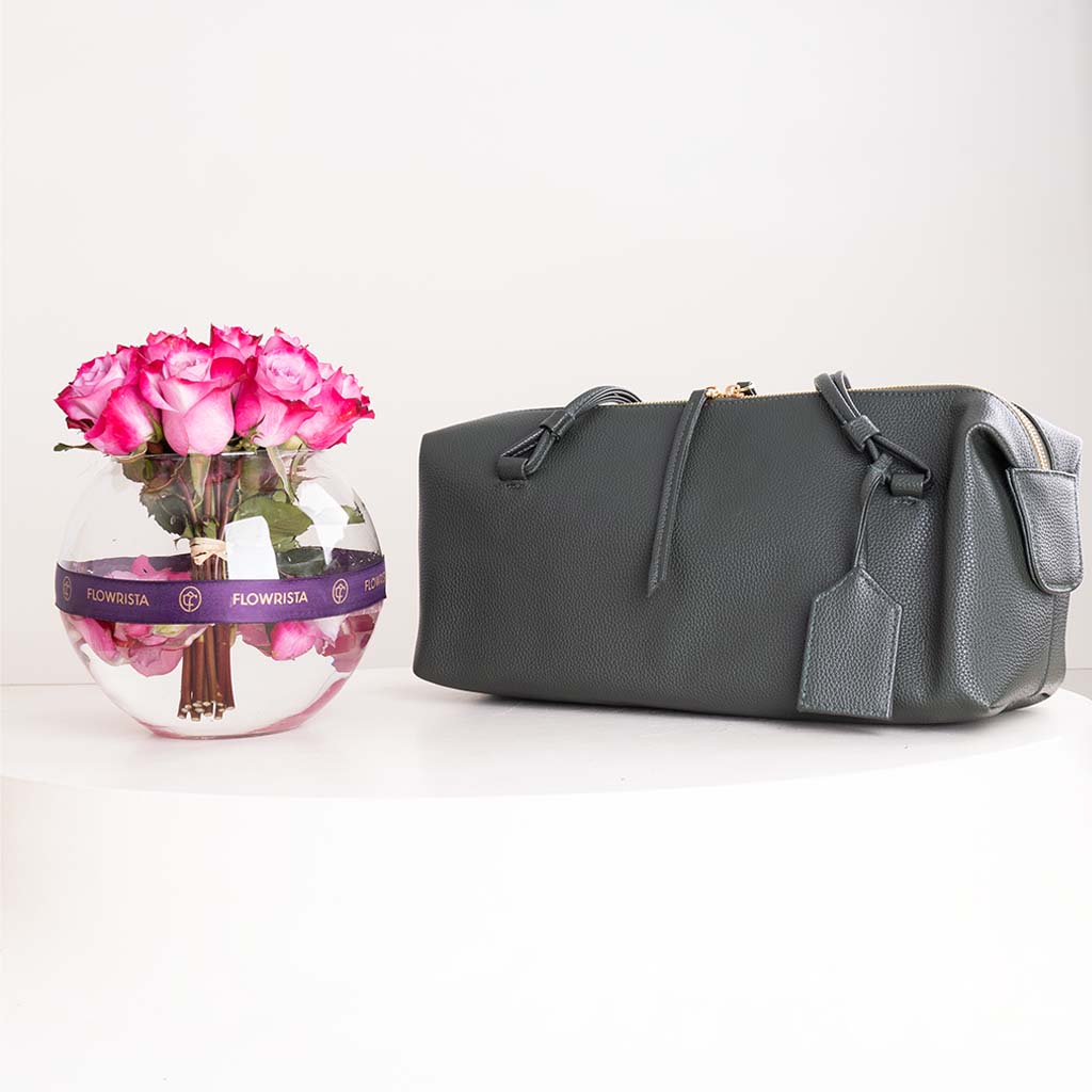 CoCan Capsule Shoulder Bag & Purple Roses Vase