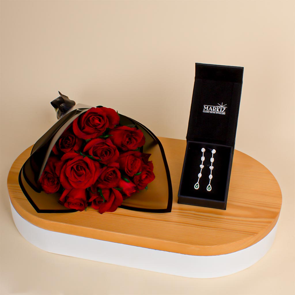 Markiz Shine Earrings with Red Roses