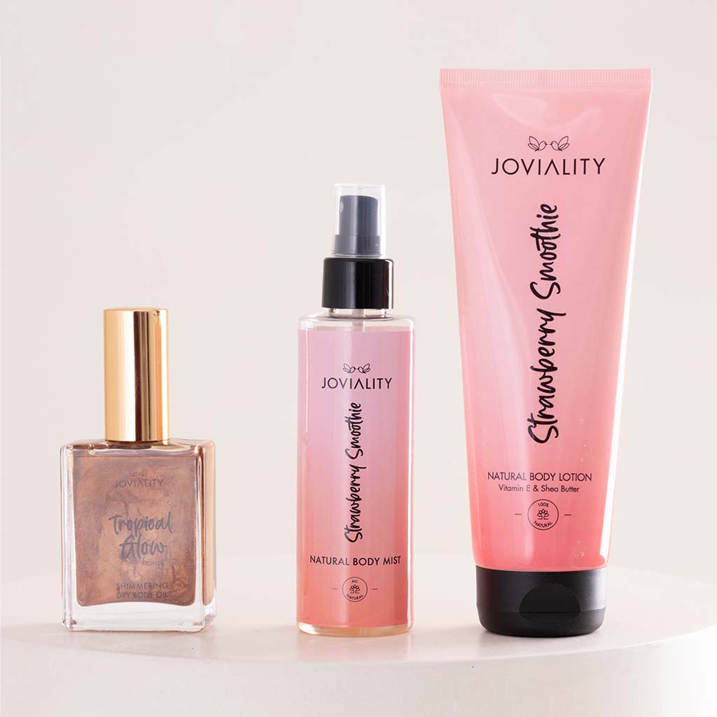 Joviality Strawberry Bronze Body Care Trio & Red Roses Bouquet
