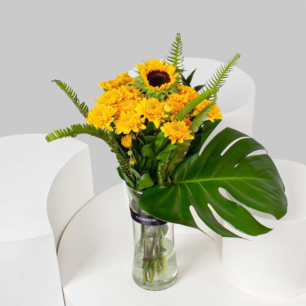 Yellow Chrysanthemums & Sunflower Vase