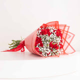 Markiz Thai Silver Gold-Plated Zircon Necklace & Baby Roses & Gypsophila Bouquet