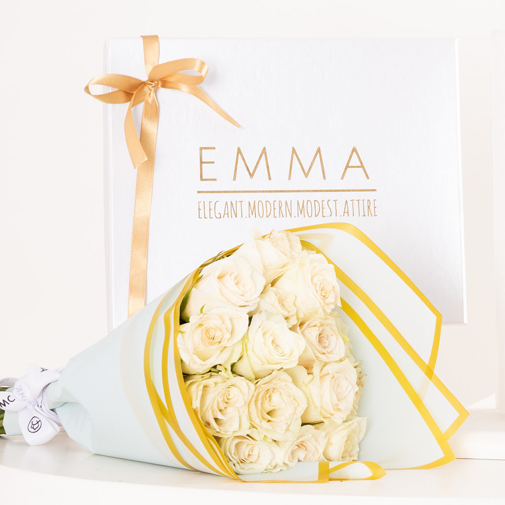 EMMA Sierra Scarf & White Roses Bouquet