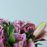 Purple Lilies, Chrysanthemums & Roses Vase