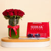 Ray-Ban Sunglass with Silver Frame & Gradient Lenses and 15 Red Roses Vase