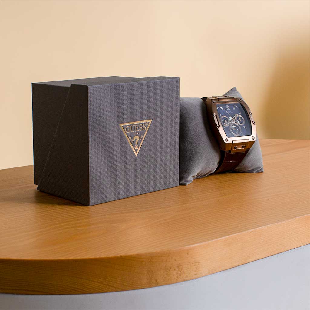 Rose Gold And Blue Rectangular Watch