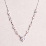 Square pendant with side multiple zircon stones silver necklace