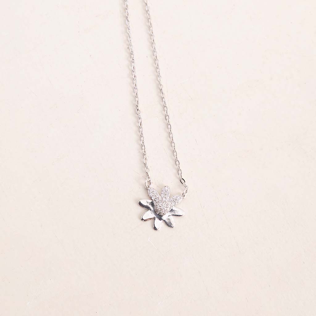 Felizmoda Sparkle Flower Pendant Silver-Tone Necklace