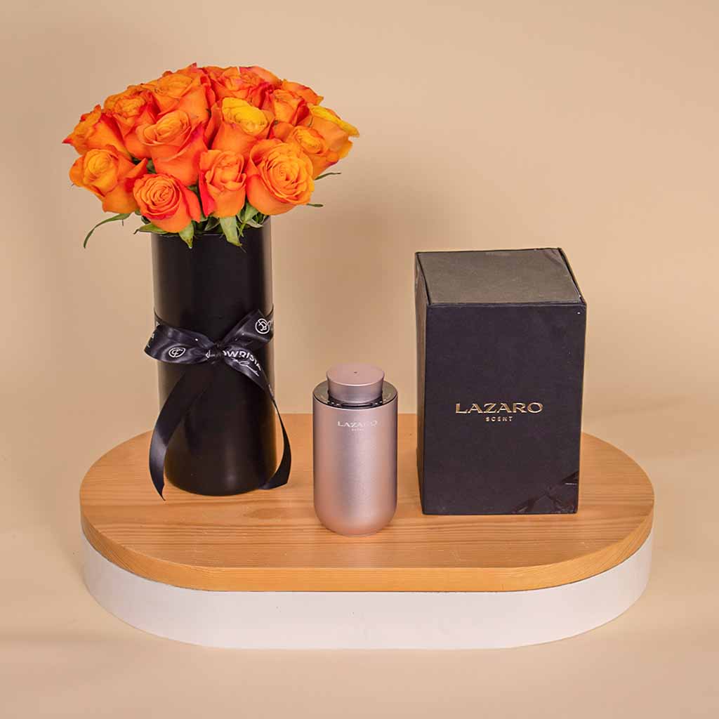 Lazaro Z1 Car Scent Diffuser rose gold And 20 Orange Roses
