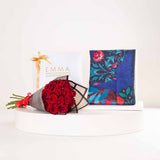 EMMA Secret Garden Scarf & Red Roses Bouquet