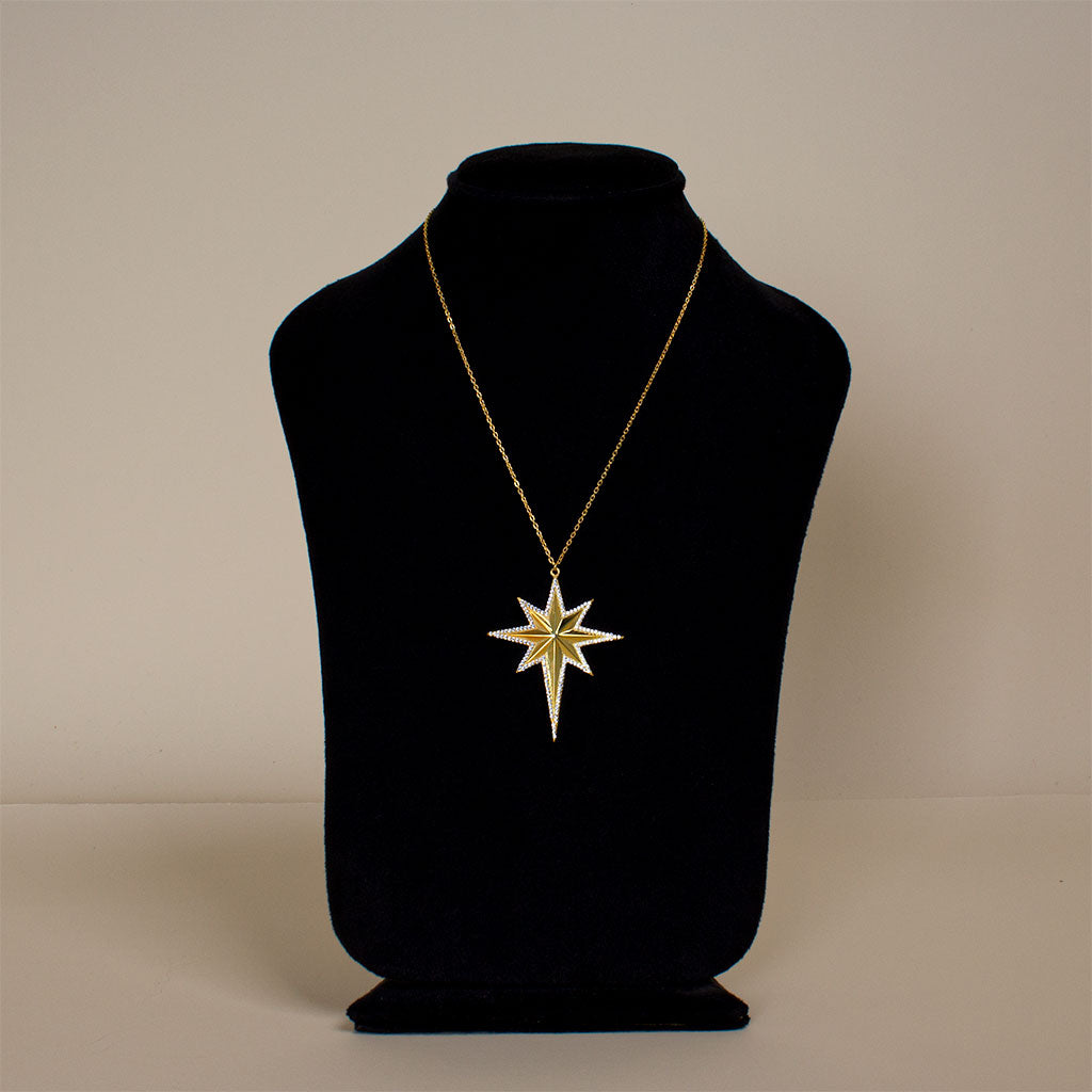 Feliz Moda star silver necklace gold plated And Heart of Love