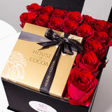 House of Cocoa Chocolate Box 16 pieces and 15 red roses