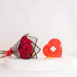 Passionelle Heart-Shaped Chocolate Gift Box & Red Roses Bouquet