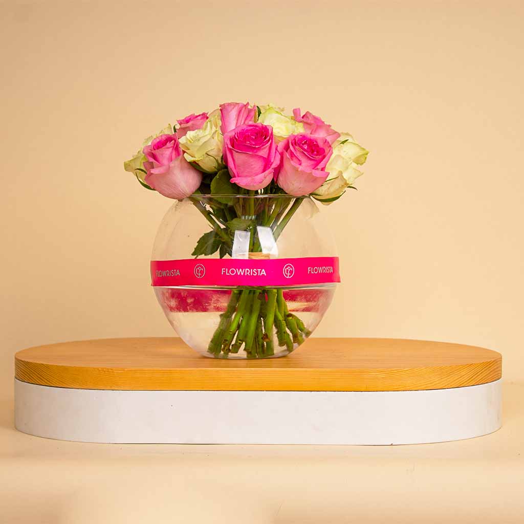 Mixed Flowers Boula Vase – White & Pink Flowers
