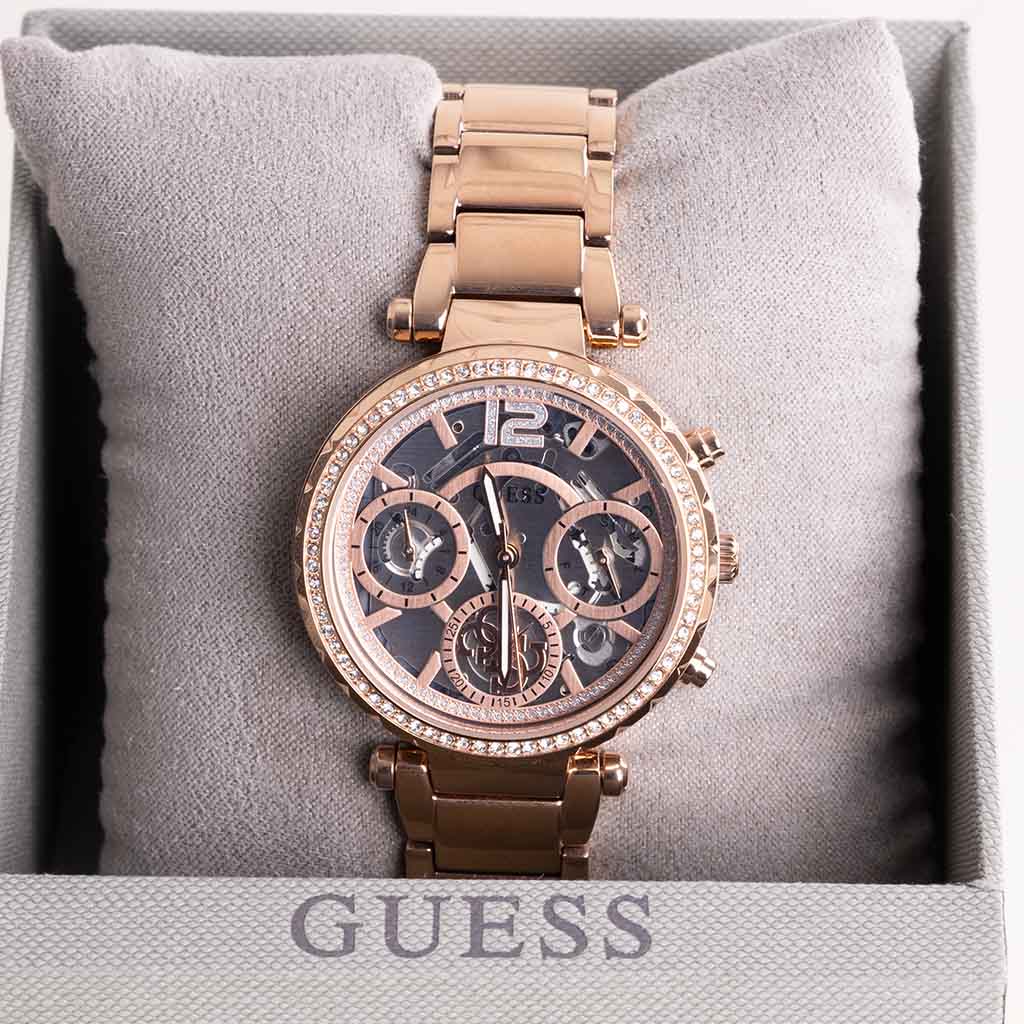 GUESS Solstice Gold-tone Silver Watch & Revival Roses Bouquet