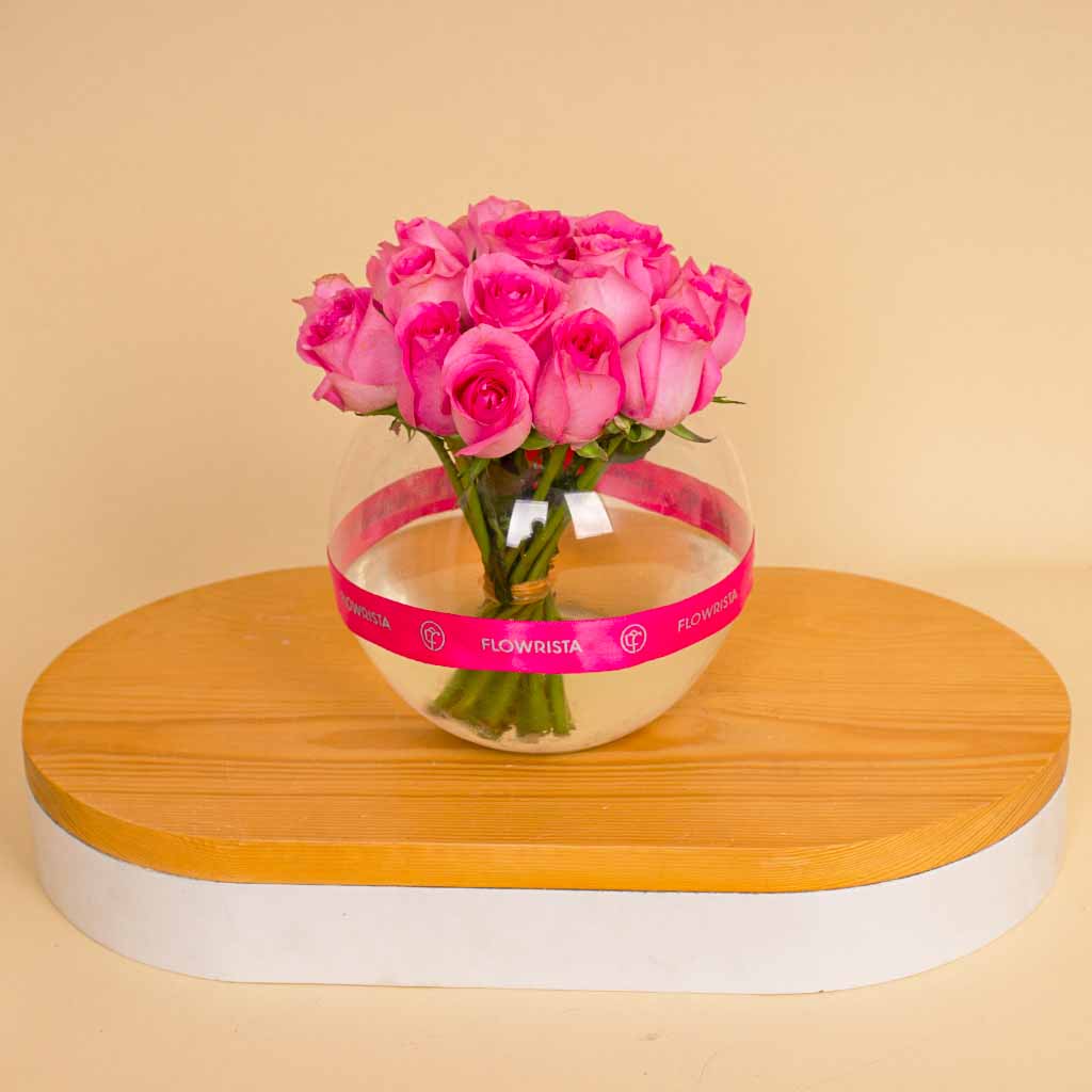 Pink Vase – 15 Pink Flowers