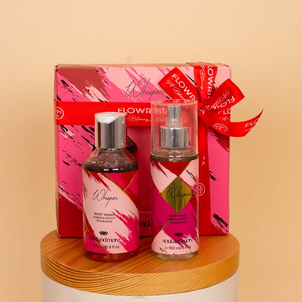 Whisper & Roses Elegance Bundle - Velour Floral Scarf & Soul & More Whisper Set & Red Roses
