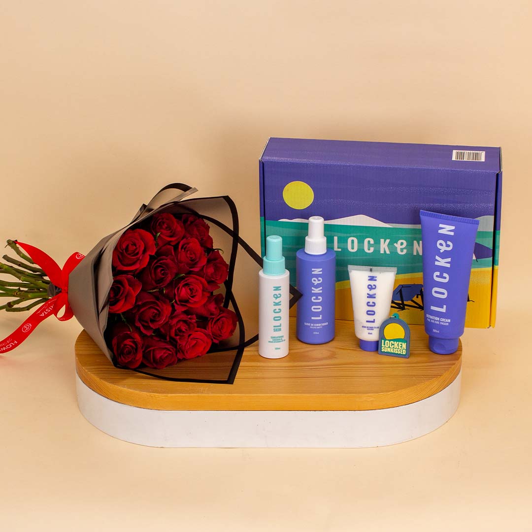 Locken Sunkissed Summer Box & Red Roses Bouquet