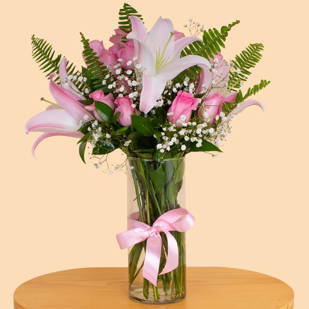 Fuchsia & Vanilla Bundle - Almaki Bag With Bubble Set and Lily Vase