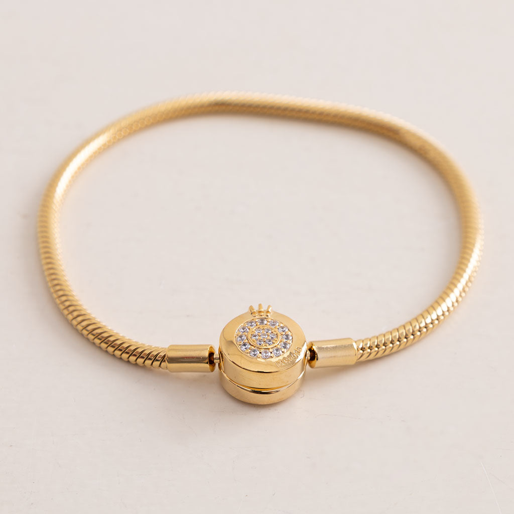 Pandora Moments Sparkling Crown O Snake Chain Bracelet 14k Gold-Plated