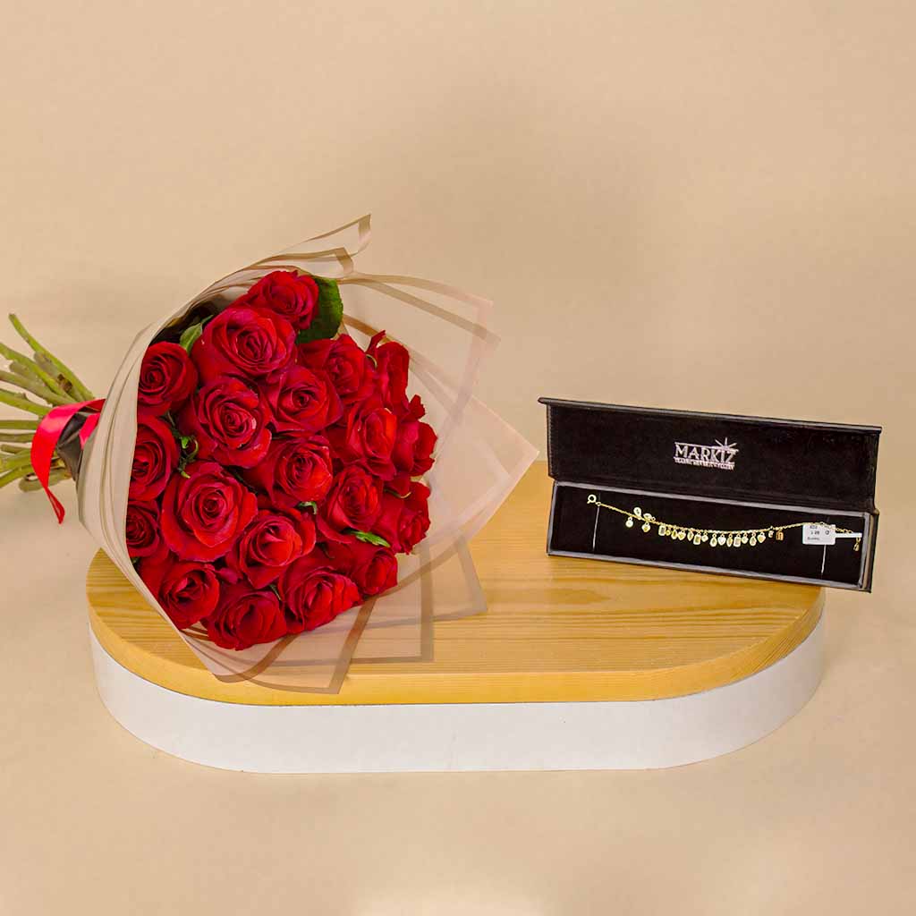 Markiz Bracelet Golden Mirage & 20 Red Roses