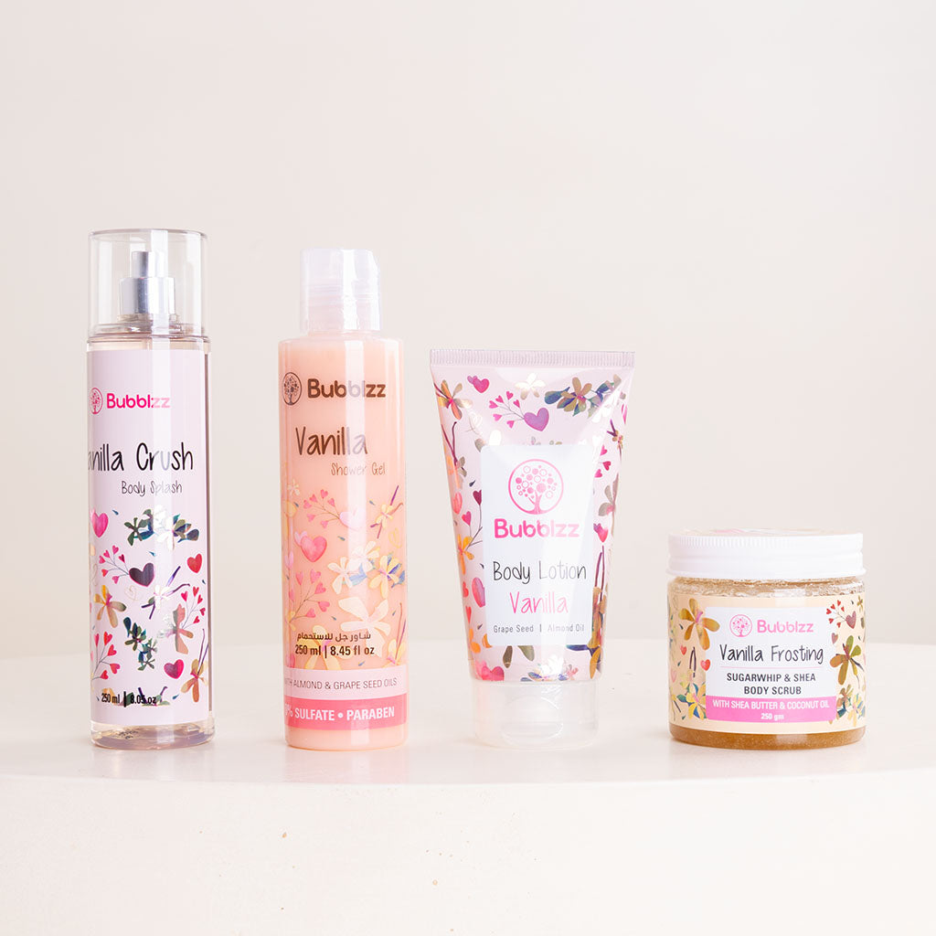 Bubblzz Vanilla Body Care Collection & White Roses Vase