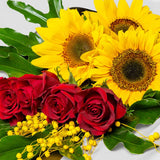 Sunflowers & Red Roses Bouquet