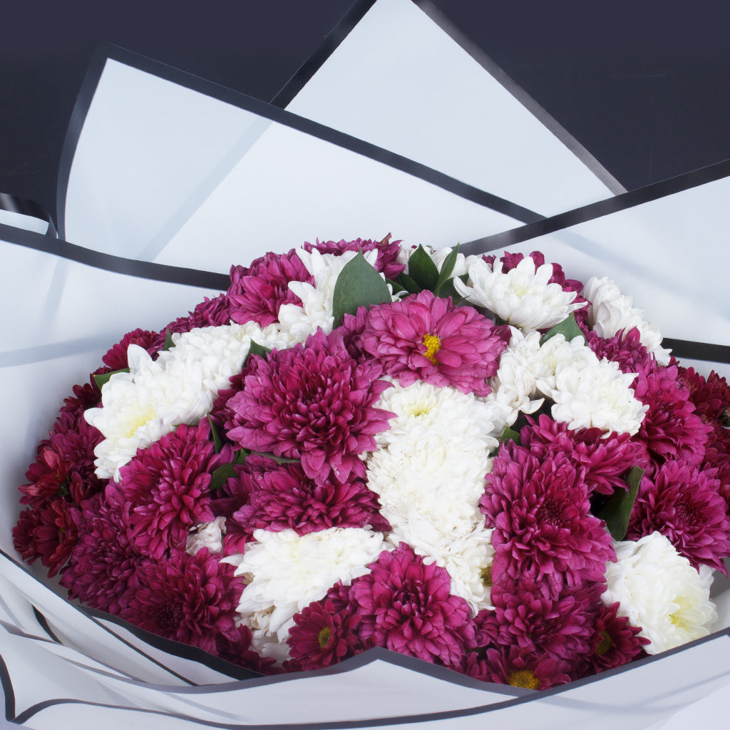 Hand Bouquet of Purple & White Chrysanthemums