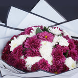 Hand Bouquet of Purple & White Chrysanthemums