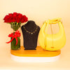 Bella Yellow & Golden Circles Bundle - Alamki Bag & Felizmoda Necklace & Red Roses Vase