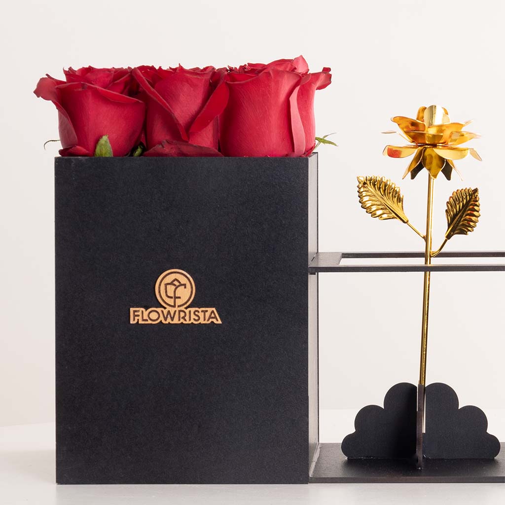 House of Cocoa Chocolate Box 16 pieces and 9 red roses