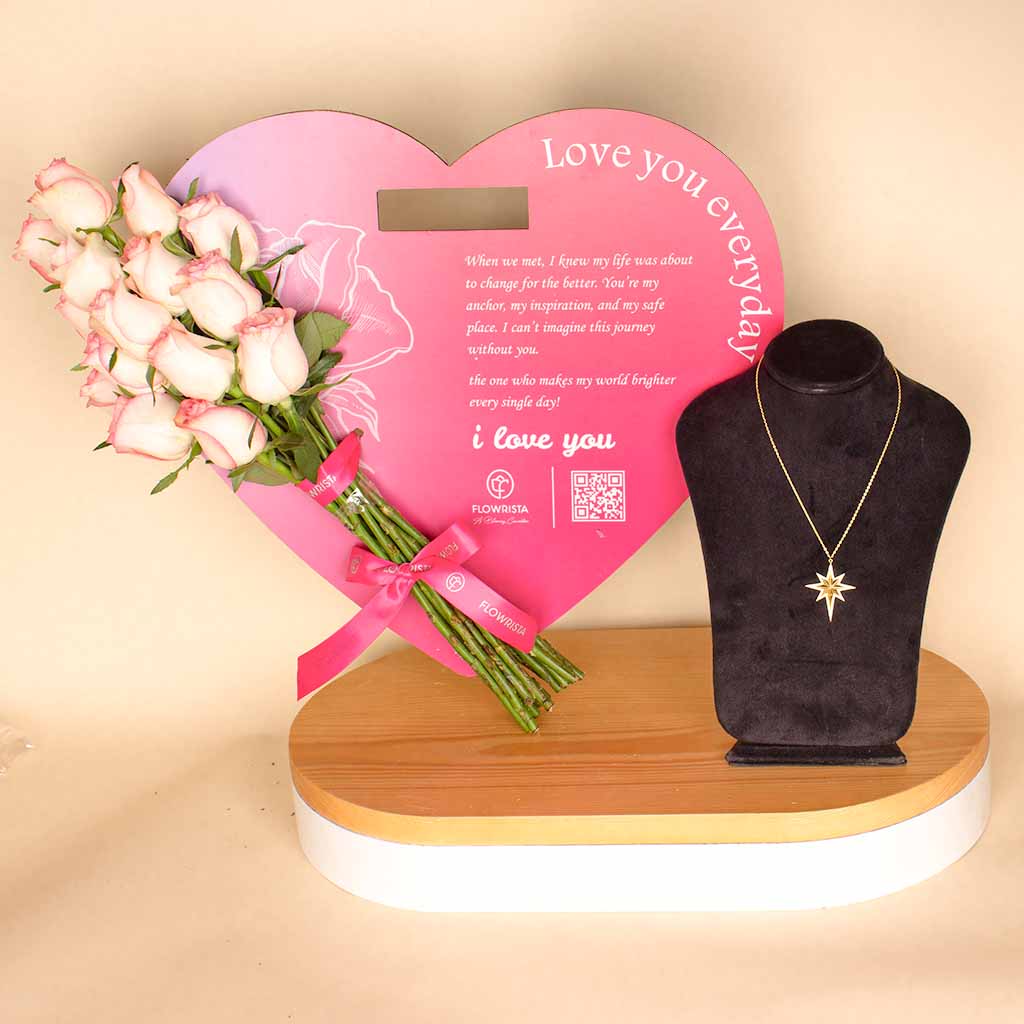 Feliz Moda star silver necklace gold plated And Heart of Love