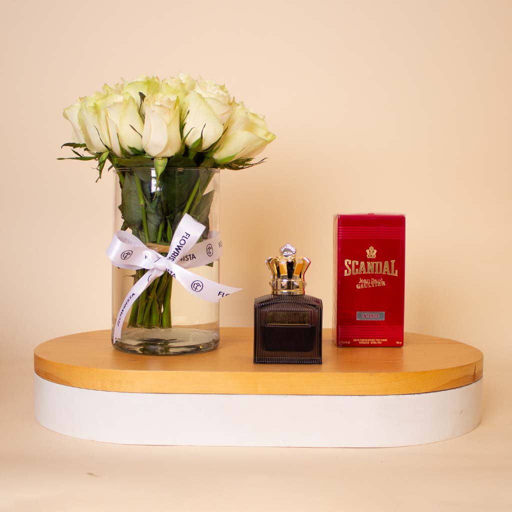 Jean Paul Gaultier Scandal Intense Men 100ml & White Roses Vase