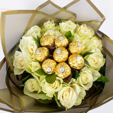 Bouquet of White Roses & Ferrero Rocher Chocolates