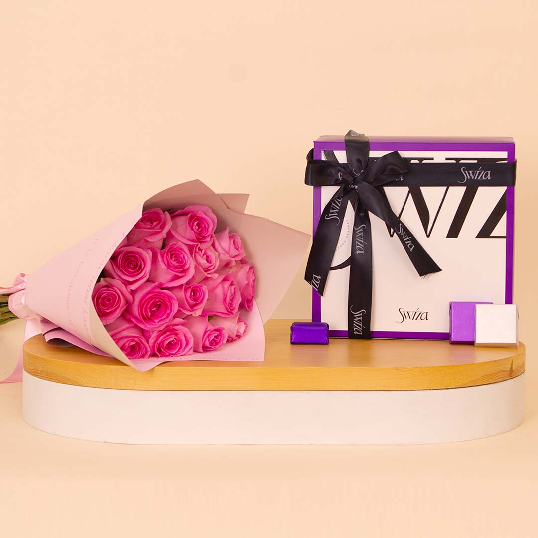 Swiza Chocolate Box 500g & 15 Roses Boutique