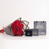 Felizmoda Braided Zircon Silver Ring & Red Roses Bouquet