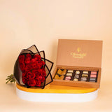 Chocolate Factory Luxe Box – 19 Pieces & Red Roses Boutque