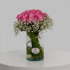 Pink Rose Vase With Gypsophila